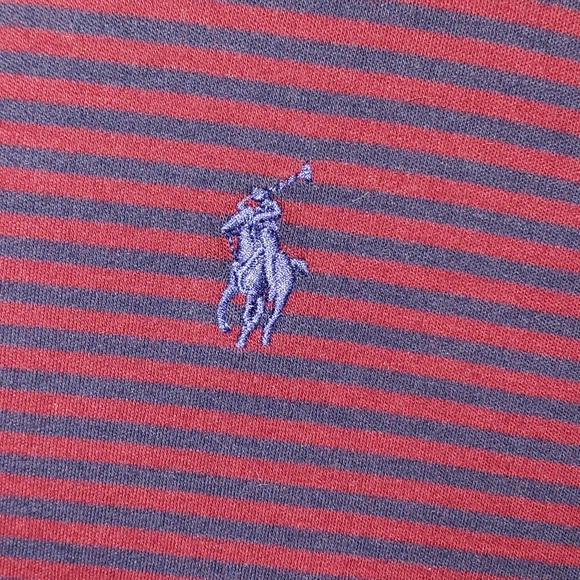 Men's Polo by Ralph Lauren polo, golf shirt size L deep red and navy stripes - Picture 4 of 4